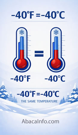 Illustration showing that minus 40 degrees Fahrenheit equals minus 40 degrees Celsius